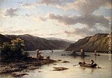 Bank Wall Art - A Rhenish River Landscape With Fishermen In A Boat And Washerwomen On A Bank